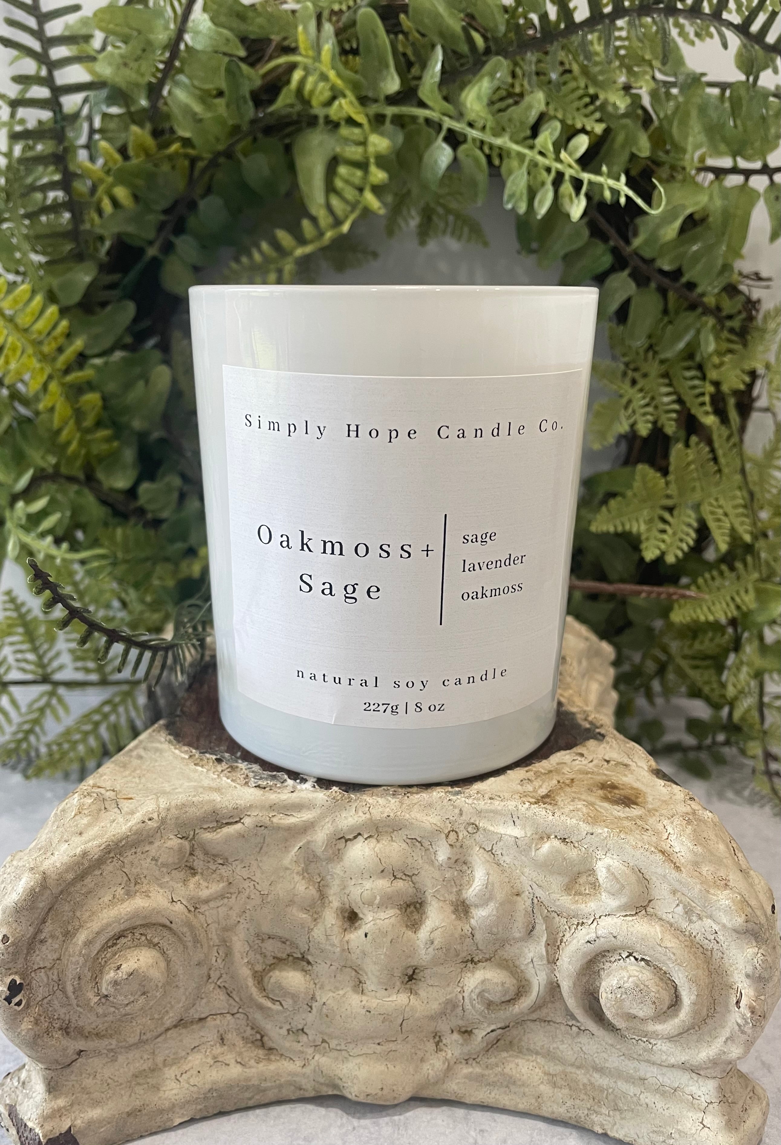 Oakmoss + Sage (sage + lavender + oakmoss) – Simply Hope Candle Co.