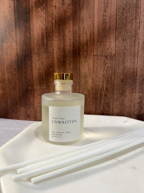 Unwritten Reed Diffuser | Rose, Oakmoss & Honey | Luxury Floral Home Fragrance | Flameless Scent | 5 oz